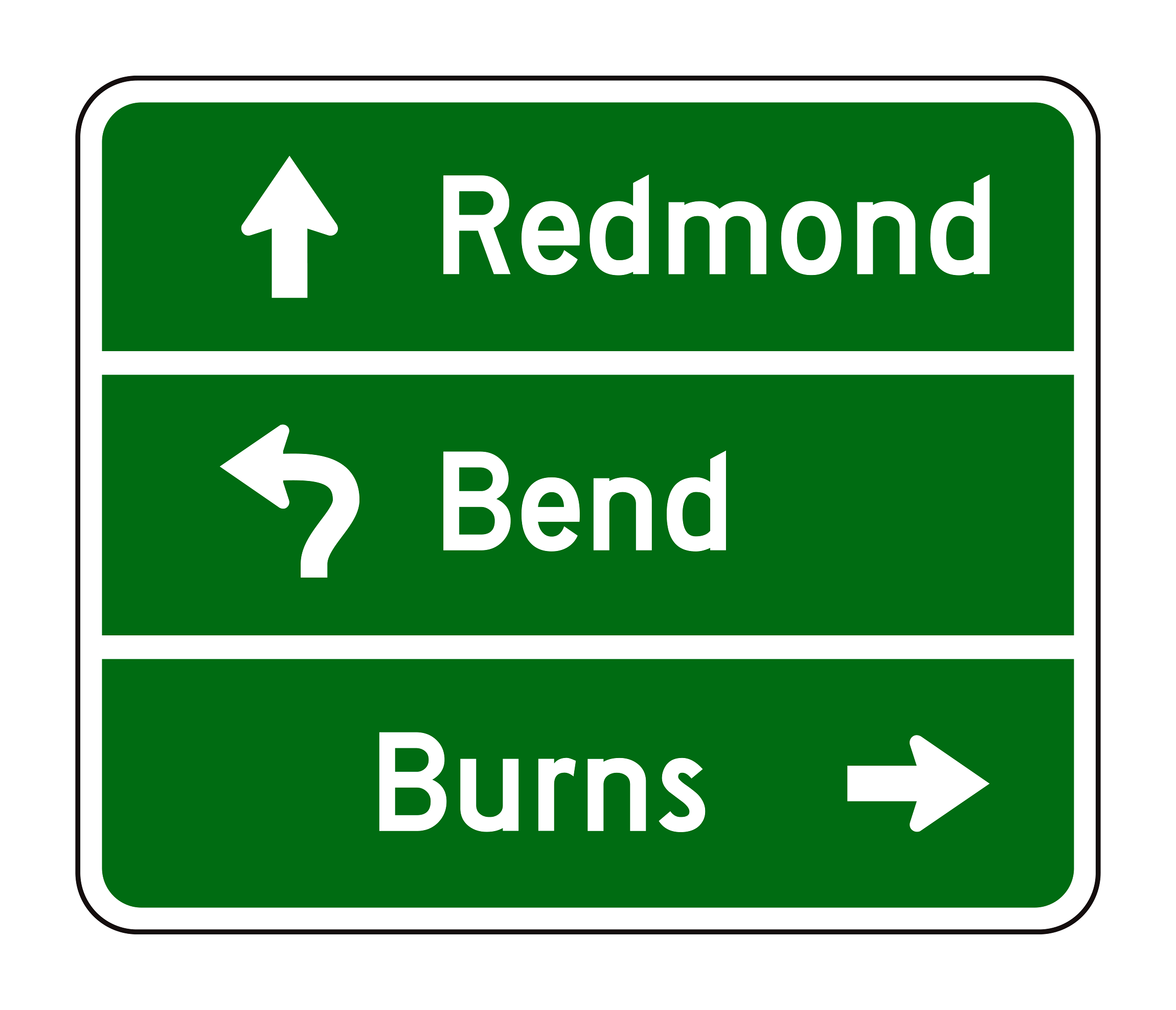 D1-3d Destination Sign with Curved-Stem Arrows (Three Destinations, Circular Intersection) — official FHWA layout