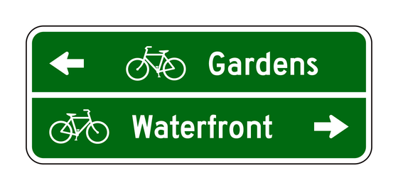 D1-2b Bicycle Destination Sign (Two Destinations) — official FHWA layout