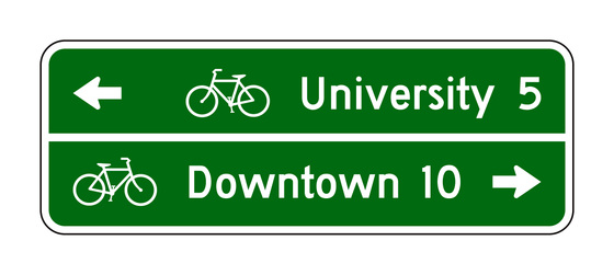 D1-2c Bicycle Destination and Distance Sign (Two Destinations) — official FHWA layout