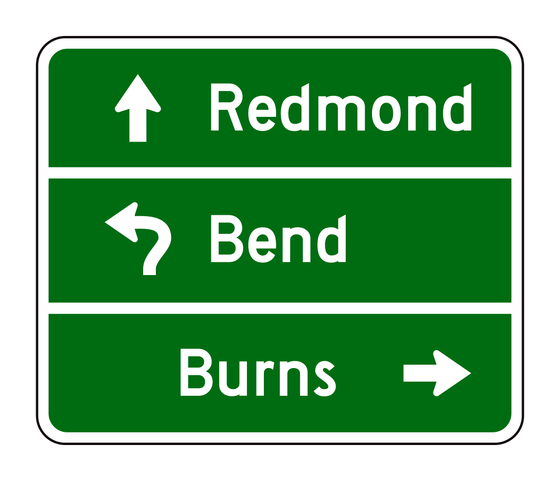 D1-3d Destination Sign with Curved-Stem Arrows (Three Destinations, Circular Intersection) — official FHWA layout