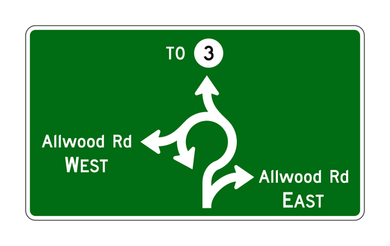 D1-5a Circular Intersection Diagrammatic Destination, Right-Turn Bypass — official FHWA layout