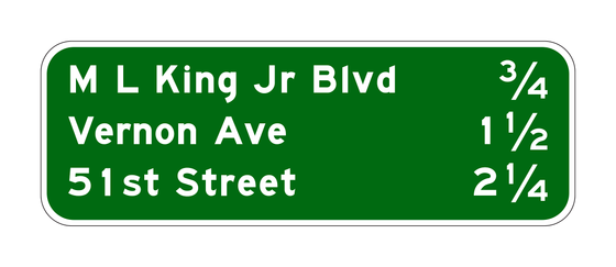G23-1(CA) M L King Jr Blvd 3/4 / Vernon Ave 1 1/2 / 51st Street 2 1/4 — official FHWA layout