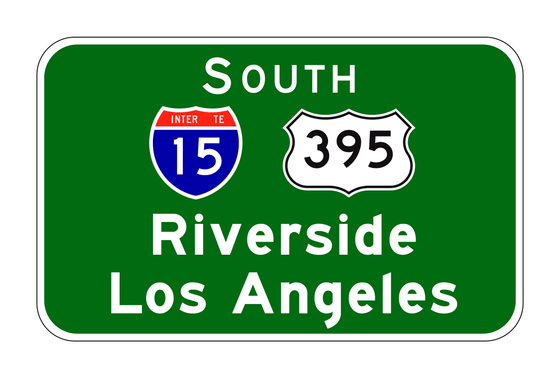 G24-4(CA) Interstate 15 / U.S. 395 South Riverside Los Angeles Destination Sign — official FHWA layout
