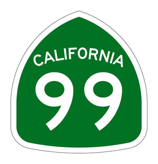 G28-2(CA) California State Route Marker with State Name (California 99) — official FHWA layout