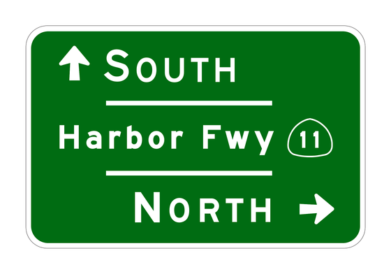 G77-7(CA) Interchange Guide Sign (Three-Line, Double Arrow) — official FHWA layout