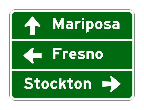 G8-16(CA) Destination and Street Name Sign with Arrow — official FHWA layout
