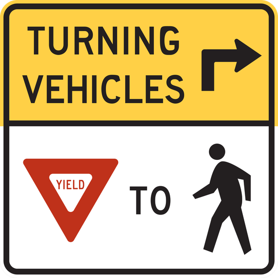 R10-15 Turning Vehicles Yield to Pedestrians — sign artwork