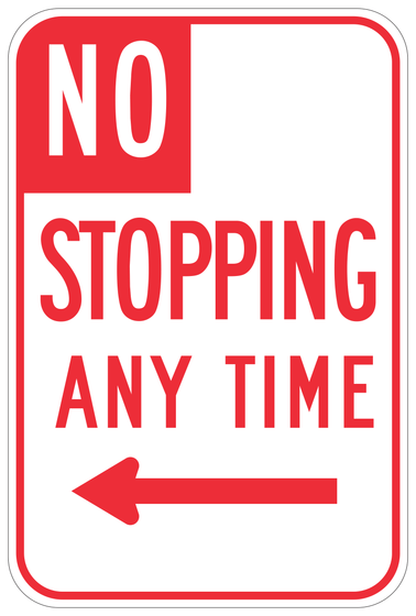 R28(S)(CA) NO STOPPING ANY TIME with Arrow — sign artwork