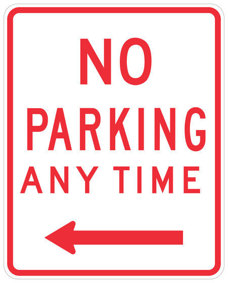 R28A(CA) NO PARKING ANY TIME with Arrow — sign artwork