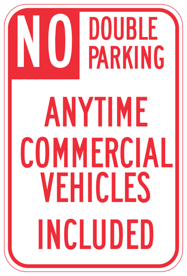 R39-1(CA) NO DOUBLE PARKING ANYTIME COMMERCIAL VEHICLES INCLUDED — sign artwork