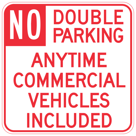 R39-2(CA) NO DOUBLE PARKING ANYTIME COMMERCIAL VEHICLES INCLUDED — sign artwork