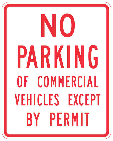 R39(CA) NO PARKING OF COMMERCIAL VEHICLES EXCEPT BY PERMIT — sign artwork