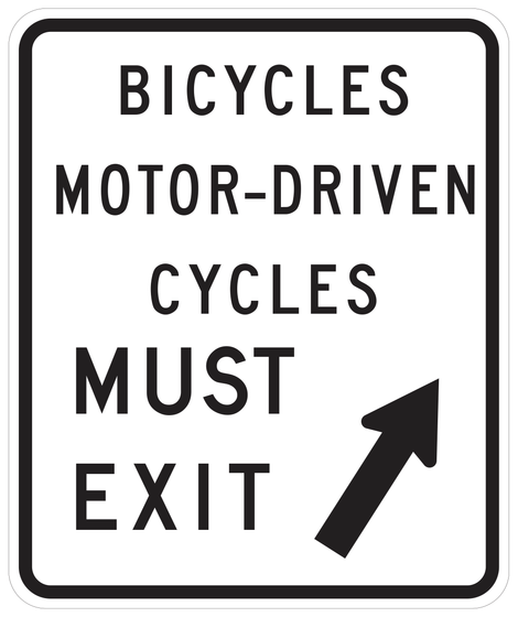 R44B(CA) BICYCLES MOTOR-DRIVEN CYCLES MUST EXIT — sign artwork