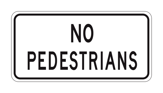 R5-10c No Pedestrians — official FHWA layout