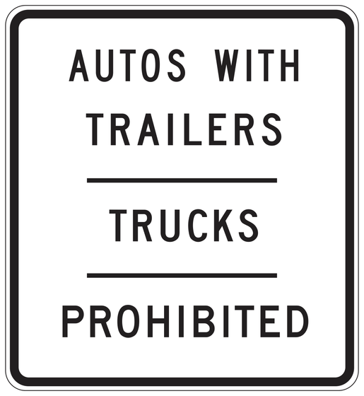 R53D(CA) AUTOS WITH TRAILERS - TRUCKS - PROHIBITED — sign artwork