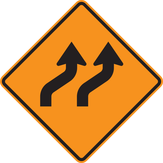 W1-4b Reverse Curve (2 lanes) — official FHWA layout