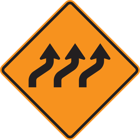 W1-4c Reverse Curve (3 lanes) — official FHWA layout