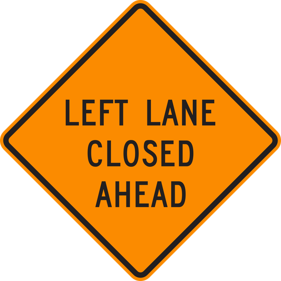 W20-5L Left Lane Closed — official FHWA layout
