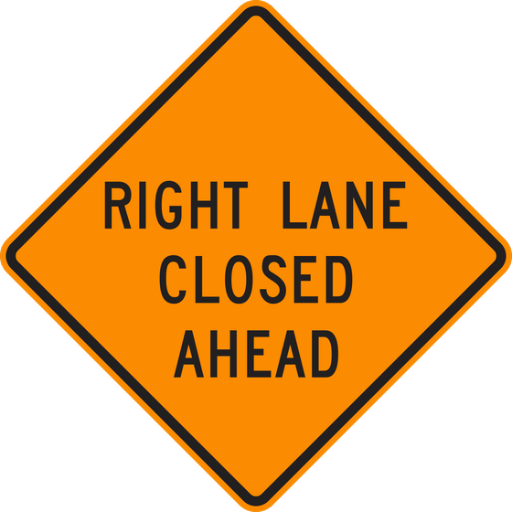 W20-5R Right Lane Closed — official FHWA layout