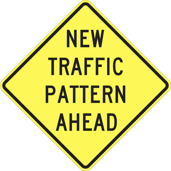W23-2 New Traffic Pattern Ahead — official FHWA layout