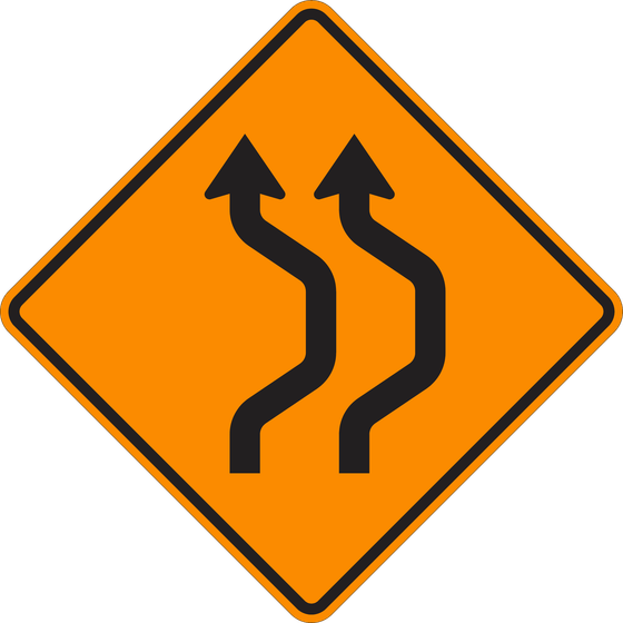 W24-1a Double Reverse Curve (2 lanes) — official FHWA layout