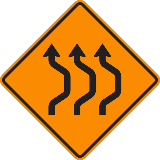 W24-1b Double Reverse Curve (3 lanes) — official FHWA layout
