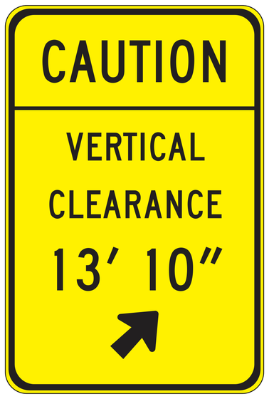 W34C(CA) CAUTION VERTICAL CLEARANCE ___' ___" Arrow — sign artwork