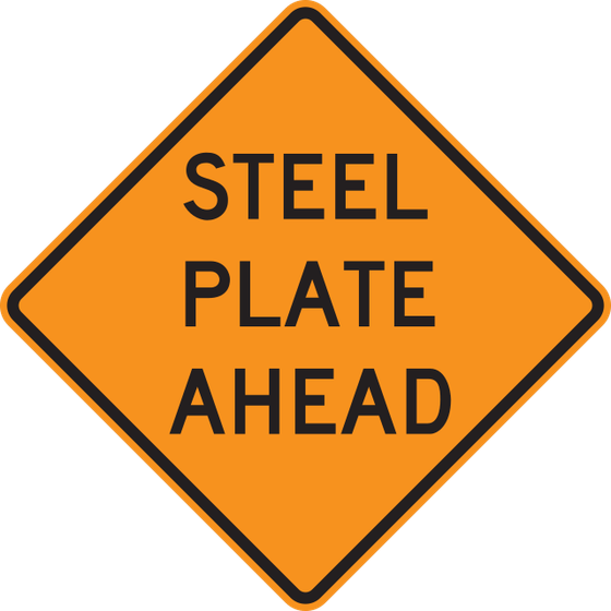 W8-24 Steel Plate Ahead — official FHWA layout
