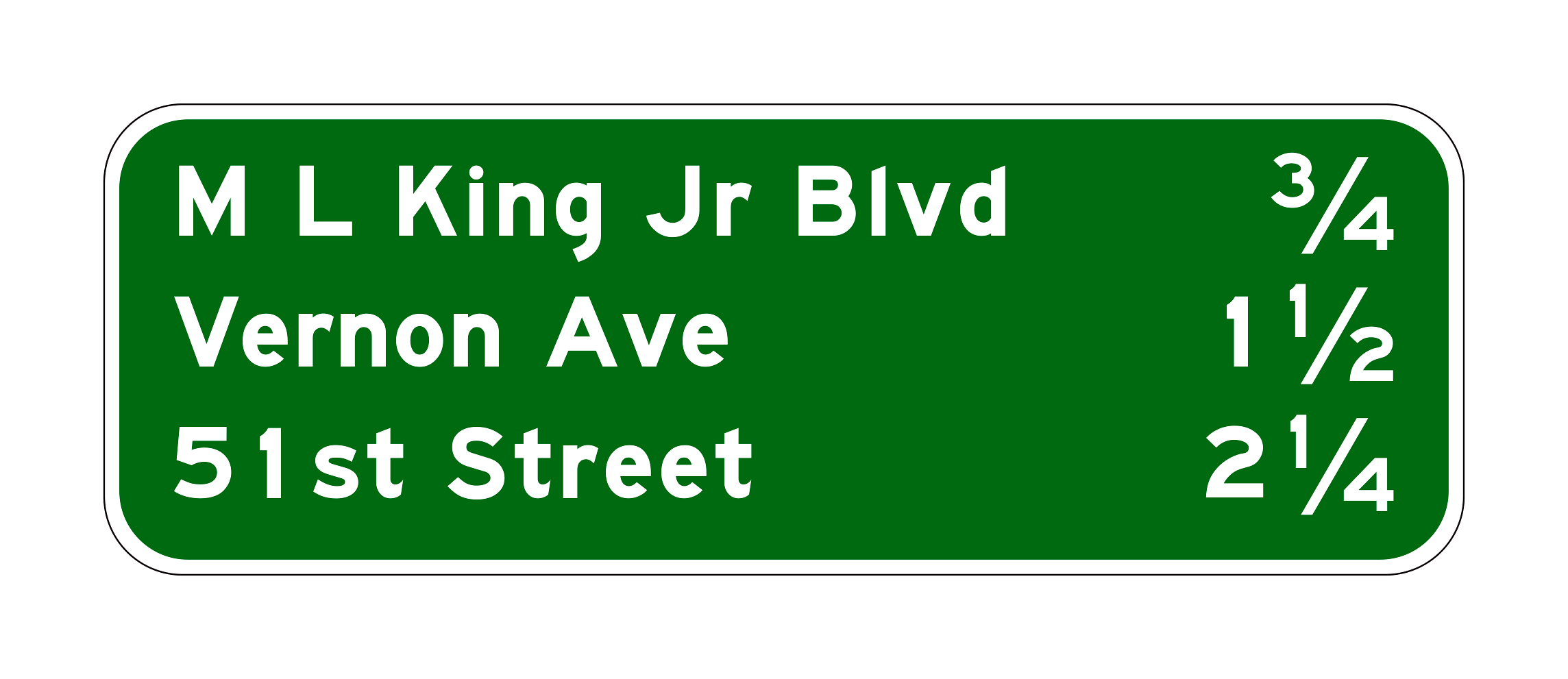 G23-1(CA) M L King Jr Blvd 3/4 / Vernon Ave 1 1/2 / 51st Street 2 1/4 — official FHWA layout