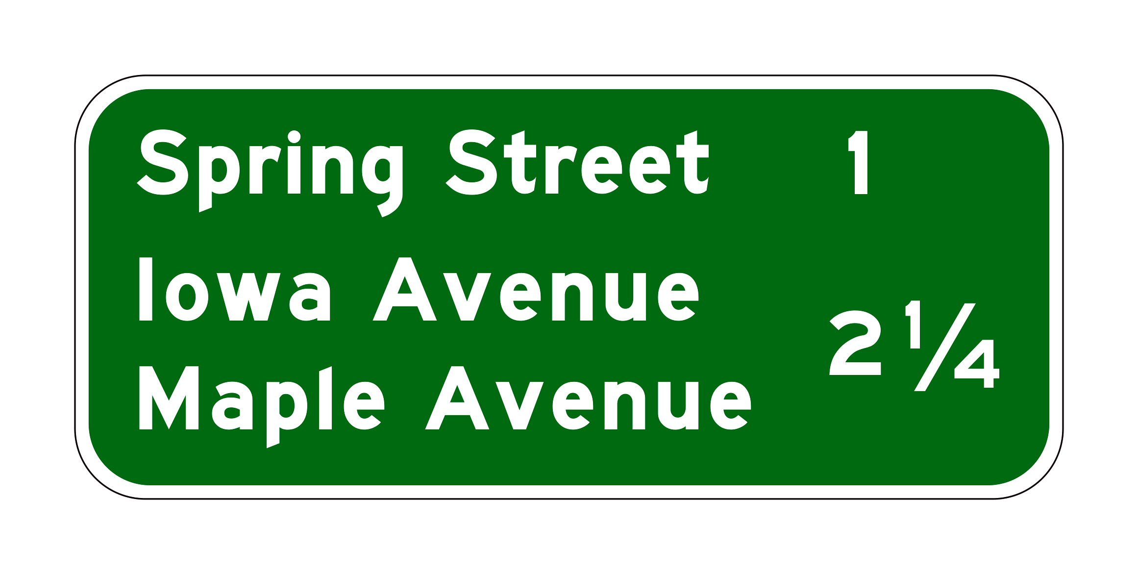 G23-6(CA) Spring Street 1 / Iowa Avenue / Maple Avenue 2 1/4 — official FHWA layout