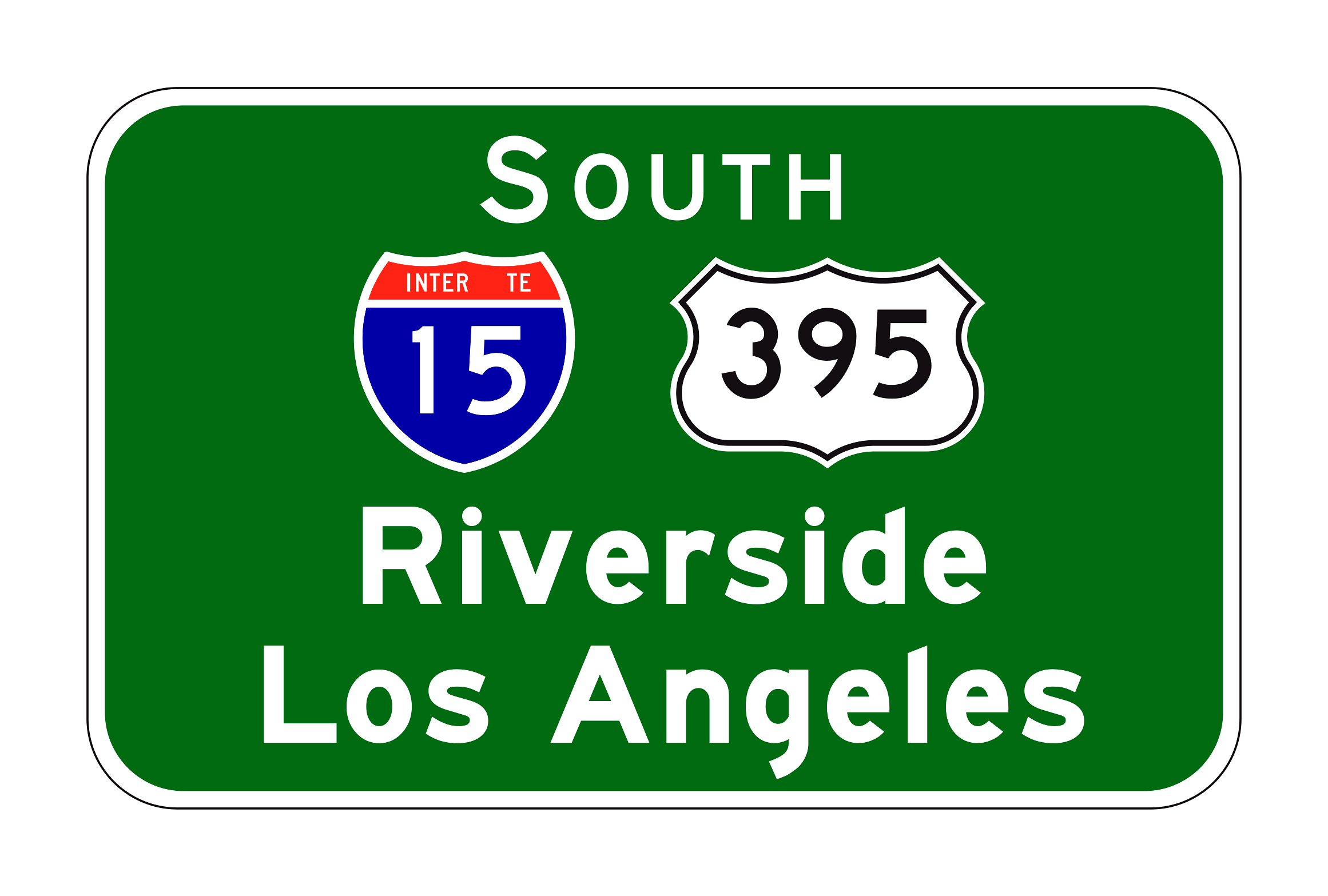 G24-4(CA) Interstate 15 / U.S. 395 South Riverside Los Angeles Destination Sign — official FHWA layout