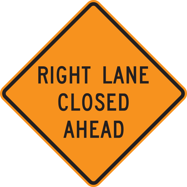 W20-5 Lane Closed (with distance) — official FHWA layout