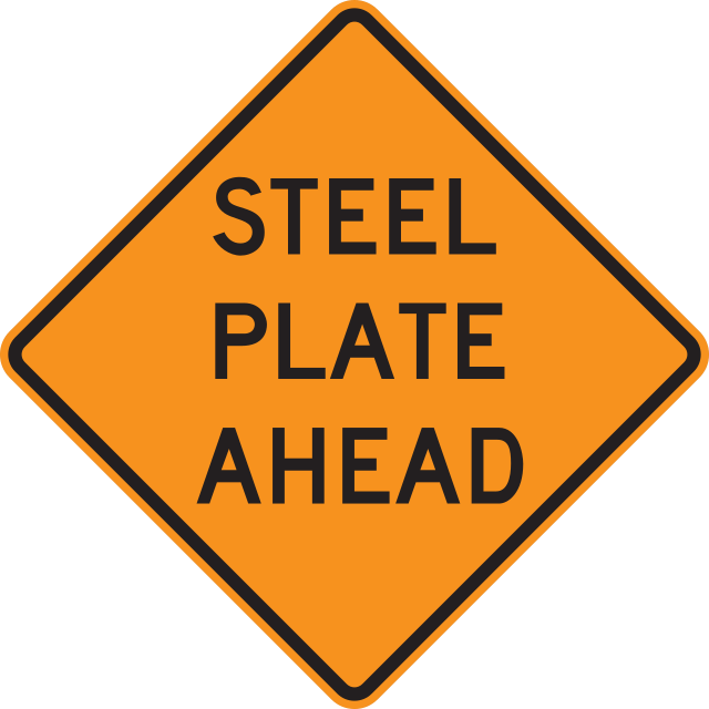 W8-24 Steel Plate Ahead — official FHWA layout