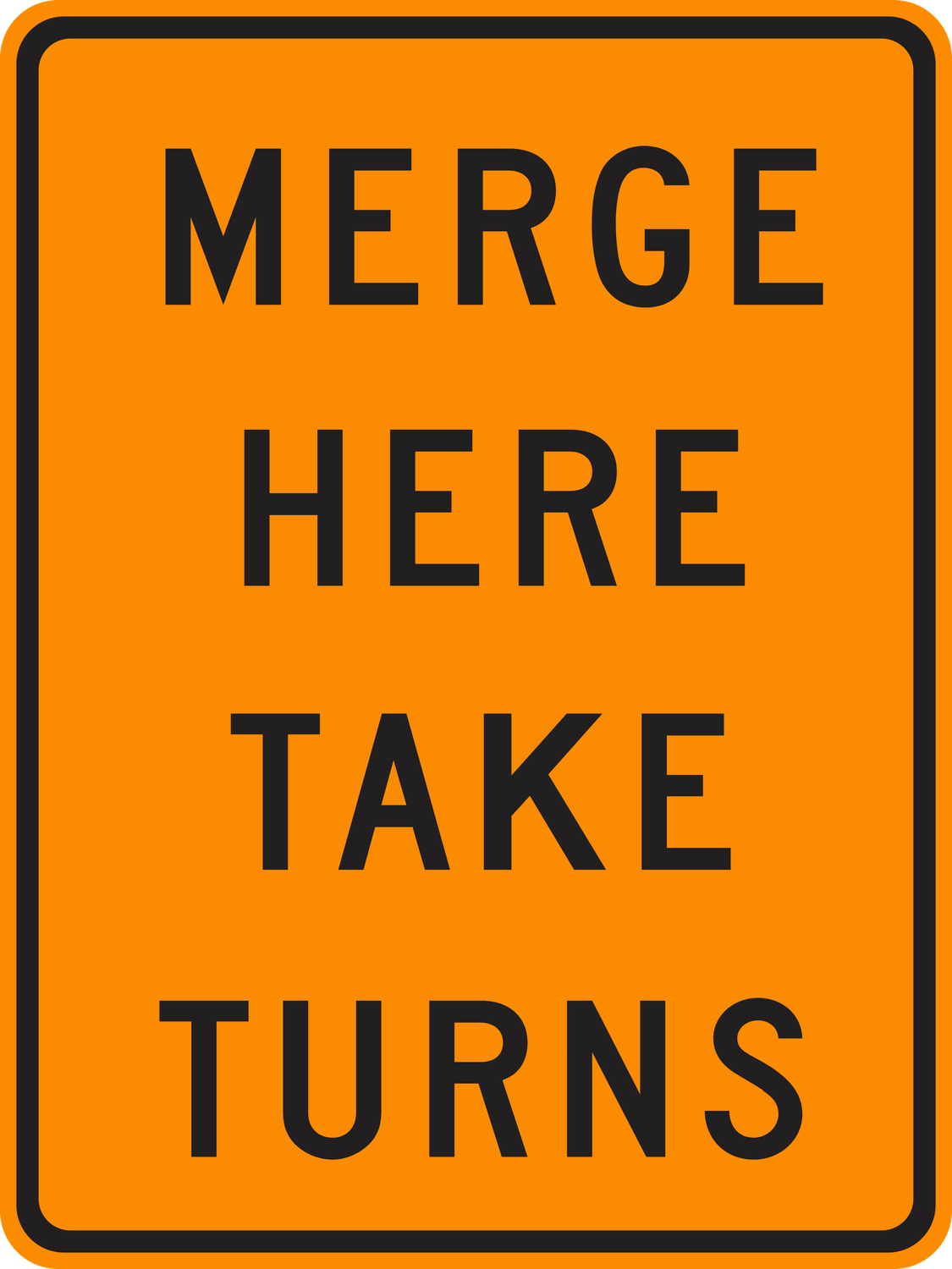 W9-2a Merge Here Take Turns — official FHWA layout