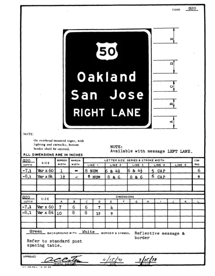 G20-7(CA) Advance Lane Assignment Sign — official specification preview